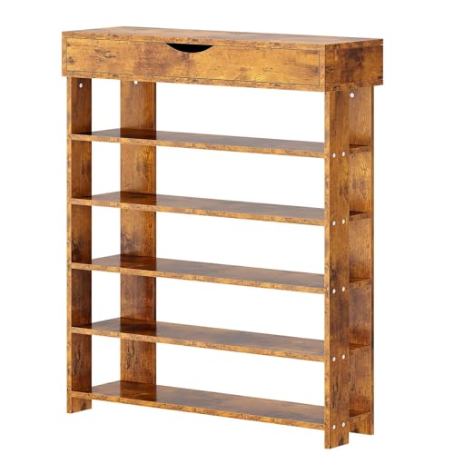 sogesfurniture Holz Schuhregal 5 Ebenen Schuhschrank Schuhablage Standregal Schuhständer für 20 Paar Schuhe, ideal für Diele, Flur, Treppenhaus, 75 x 30 x 94cm, Vintagebraun von sogesfurniture