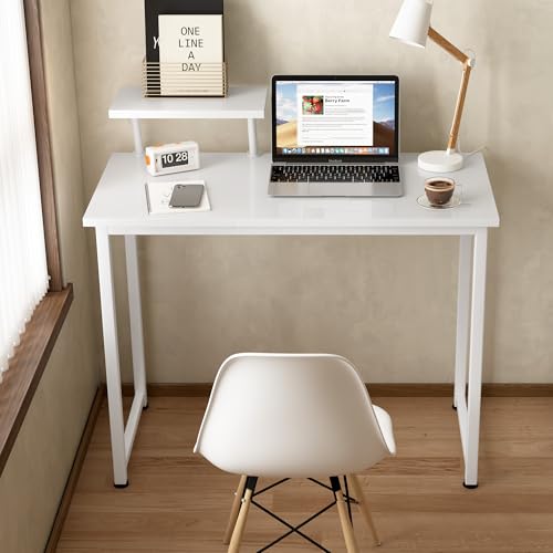 sogesfurniture Kompakt Schreibtisch Computertisch Büromöbel PC Tisch, klein Esstisch Arbeitstisch Bürotisch für PC und Laptop, aus Holz und Metall, 80x40x75cm, Weiß von sogesfurniture