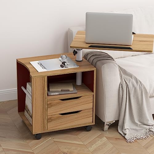 sogesfurniture Mobiler Beistelltisch Nachttisch Nachtschrank mit 2 Schubladen, höhenverstellbarer Sofatisch Laptoptisch für Schlafzimmer, Wohnzimmer, Eiche BHEU-CT1-OK von sogesfurniture