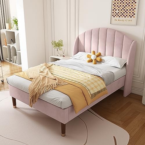 sogesfurniture Polsterbett 90x200 cm, Einzelbett, Jugendbett, Bettgestell mit Lattenrost und Kopfteil für Erwachsene und Jugendliche, Rosa von sogesfurniture