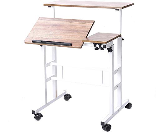 sogesfurniture höhenverstellbar Computertisch Laptoptisch mit Rollen, Mobiler Schreibtisch PC Tisch Notebooktisch Laptopständer für Zuhause und Büro, Eiche von sogesfurniture