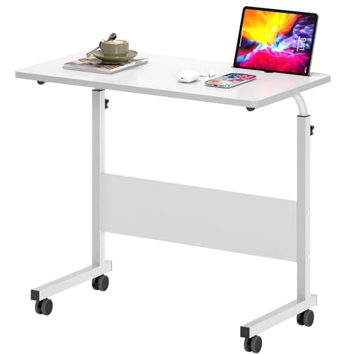 sogesfurniture höhenverstellbar Laptoptisch Computertisch mit Tablet Steckplatz, 80 * 40cm PC Tisch Sofatisch Pflegetisch Beistelltisch mit Rollen, Weiß von sogesfurniture