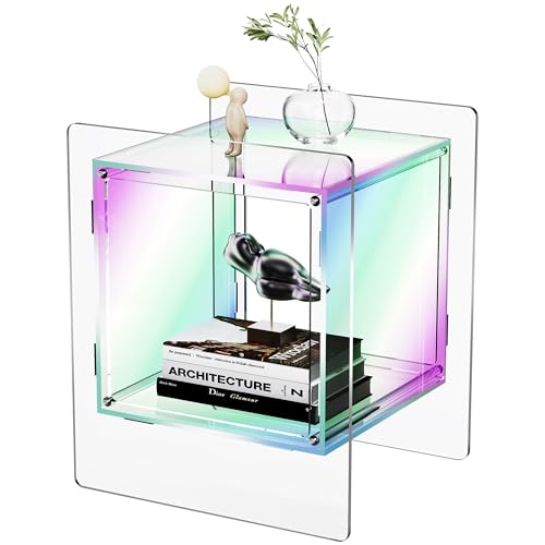 solaround Nachttisch aus Acryl, farbenfroher Nachttisch mit offenem Ablagefach, transparenter Beistelltisch für Wohnzimmer (1, schillernd) von solaround