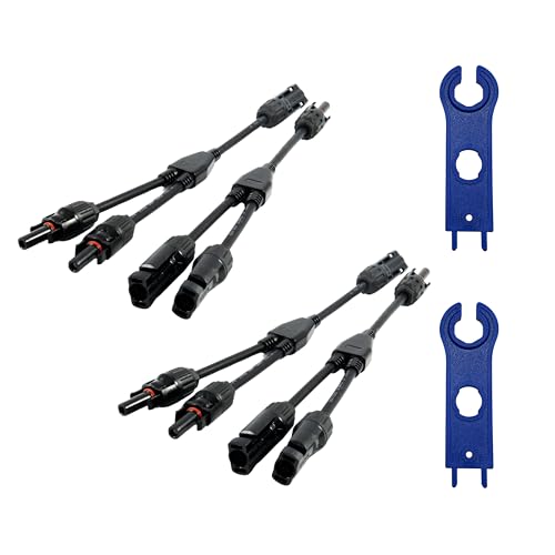 SOLARTRONICS 2 Paar 2-fach Verteiler mit Kabel, 2 auf 1 Verbindungskabel,Y- Solarstecker 2x Spannschlüssel 1000V PV Solarkabelverbinder Wasserdicht IP67 UV-beständig von solartronics