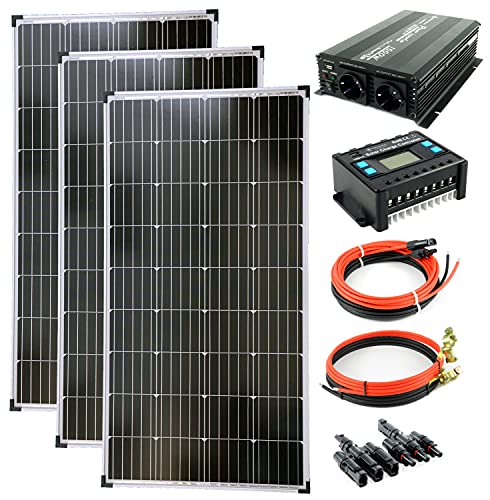 SOLARTRONICS Inselanlage Komplettset: 3x 130W monokristalline Solarmodul + 1500W Wechselrichter + 20A Laderegler + PV Kabel + Solarstecker von solartronics