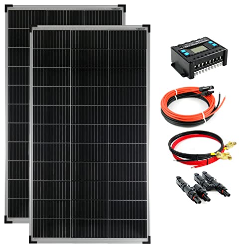 SOLARTRONICS Solar Set 2x 140W monokristalline Solarmodul + 20A Laderegler blau + Solarkabel + Batteriekabel + Solarstecker Photovoltaik Inselanlage von solartronics