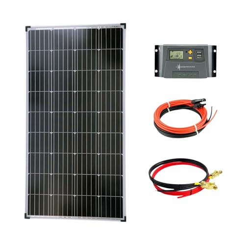 SOLARTRONICS Solar Set: 1x 130W monokristalline Solarmodul + 10A Laderegler + PV Kabel, Photovoltaik Inselanlage für Camping, Gärten von solartronics