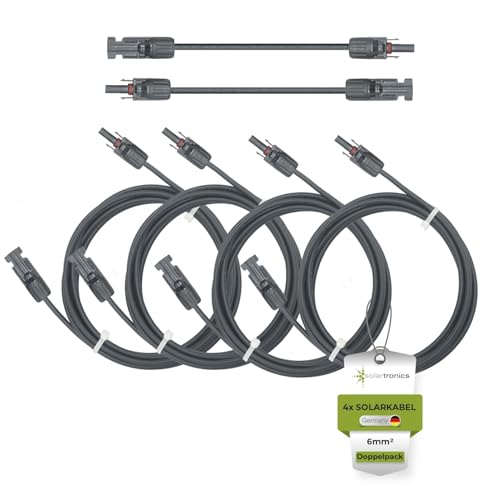 solartronics Solarkabel Doppelpack 4x 8 Meter 6mm² H1Z2Z2-K Schwarz & Schwarz Solarstecker beidseitig - Verlängerungskabel 6qmm - Made in Germany - inkl. 0% MwSt. gem. § 12 Abs. 3 UStG (4x 8m) von solartronics