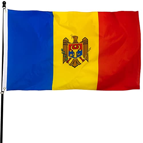 DANF Moldawien-Flagge, 90 x 152 cm, dickes Polyester, lichtbeständig, Messingösen, Segeltuch-Kopf, Republik Moldau Nationalflaggen mit 90 x 152 cm von soldwellsd
