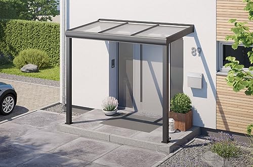 solidSMART Alu Haustür-Vordach mit 16mm Polycarbonat Stegplatten Terrassendach Vordach Aluminium Überdachung Pergola Pavillon 150 x 100 cm // 1,5 x 1 m von solidus24-de