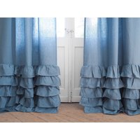 Vorhang Aus Blauem Leinen Mit Rüschen, Hergestellt Medium Leinen | 160 G/M2. Für Wohnzimmer von solinen