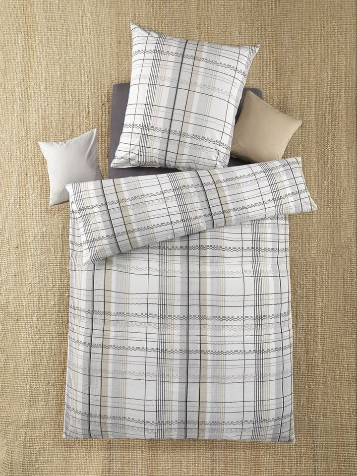 Bettwäsche Baumwoll Seersucker 135 cm x 200 cm grau / natur, soma, Baumolle, 2 teilig, Bettbezug Kopfkissenbezug Set kuschelig weich hochwertig von soma