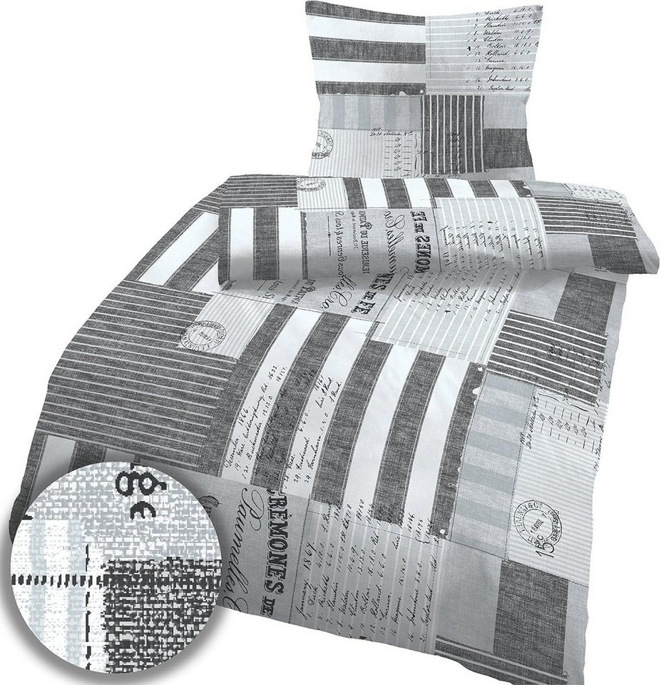soma Bettwäsche Bettbezug 155x220 80x80 Zeitung kariert gestreift grau bieber warm, Biber, 2 teilig, Frühling und Sommer Geschenk weich Reißverschluss 100% Baumwolle sale von soma
