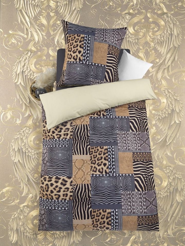 Bettwäsche Mako Satin 135 cm x 200 cm braun / hellbraun / beige, soma, Baumolle, 2 teilig, Bettbezug Kopfkissenbezug Set kuschelig weich hochwertig von soma