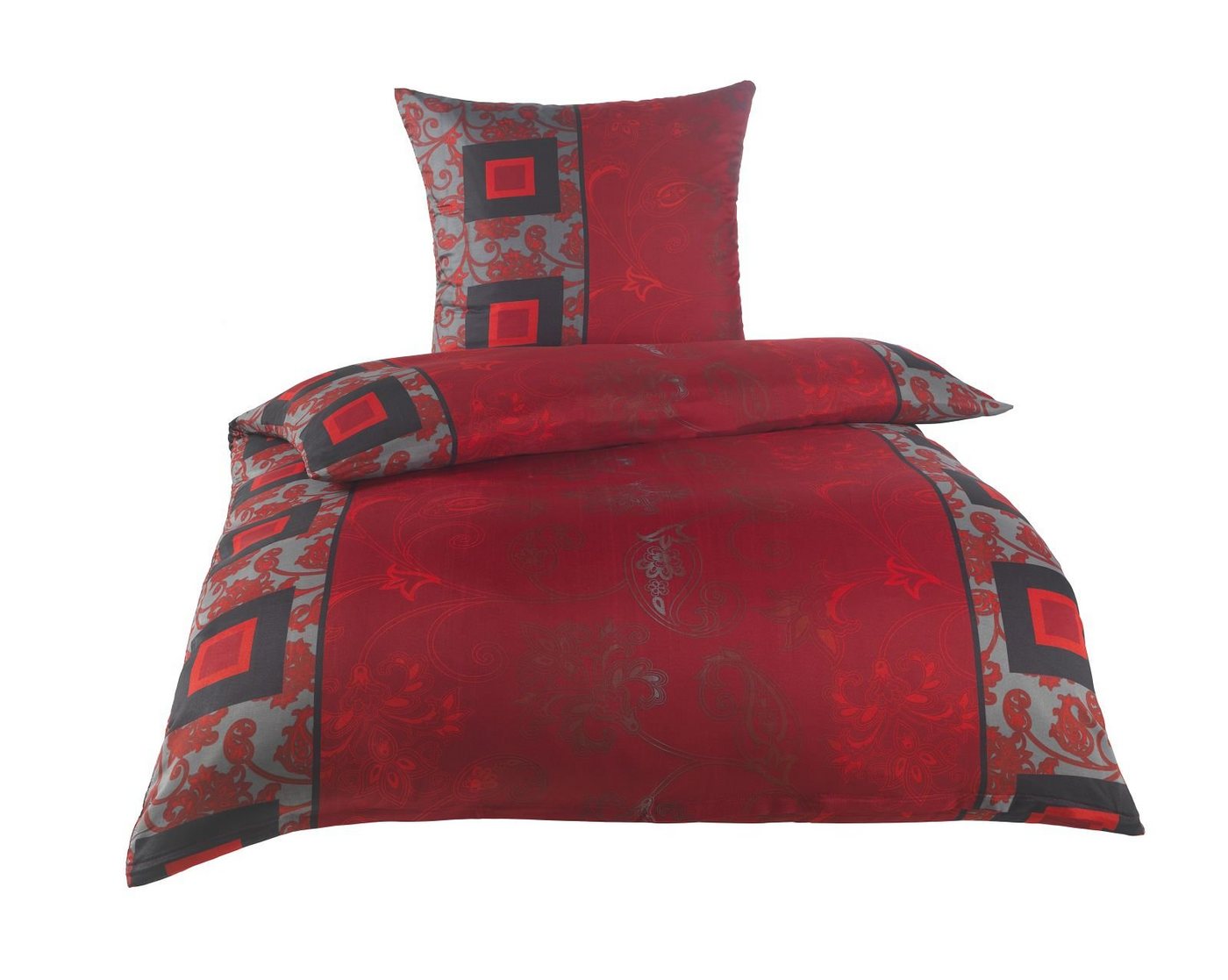 soma Bettwäsche Mikrofaser 135 cm x 200 cm rot / schwarz, Bettbezug Kopfkissenbezug Set kuschelig weich hochwertig von soma