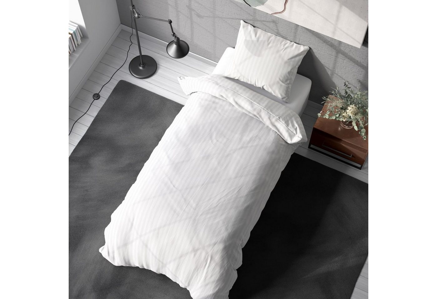 soma Bettwäsche Mikrofaser Damast 135 cm x 200 cm weiß, Bettbezug Kopfkissenbezug Set kuschelig weich hochwertig von soma
