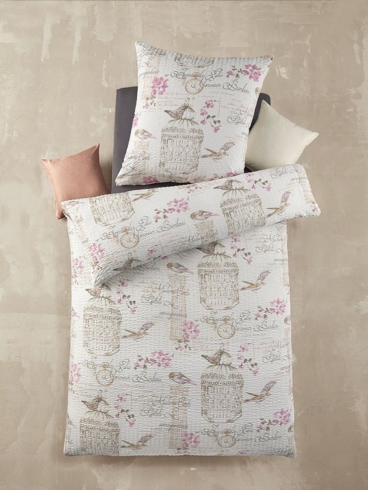 soma Bettwäsche Mikrofaser Seersucker 135 cm x 200 cm weiss / beige / rose, Bettbezug Kopfkissenbezug Set kuschelig weich hochwertig soma Bettwäsche Mikrofaser Seersucker 135 cm x 200 cm weiss / beige / rose, Bettbezug Kopfkissenbezug Set kuschelig weich hochwertig von soma