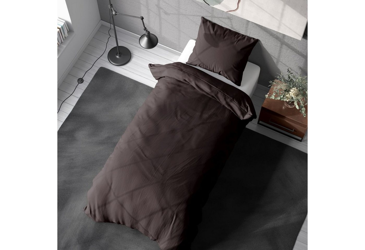 soma Bettwäsche Set Renforcé 135x200 Baumwolle uni braun, Bettbezug Kopfkissenbezug Set kuschelig weich hochwertig von soma