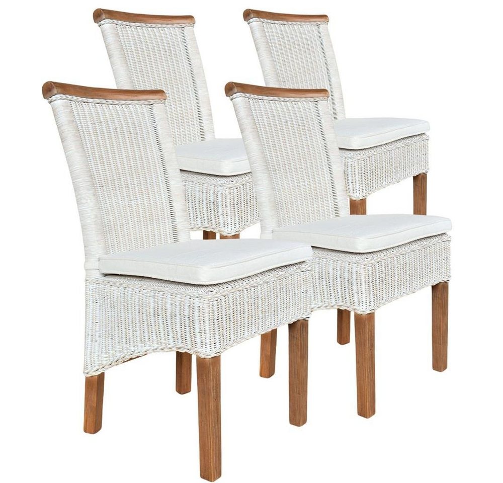 soma Sessel Soma Esszimmer-Stühle Set Rattanstühle Perth 4 Stück weiß, Sitzkisse, Stuhl Sessel Sitzplatz Sitzmöbel von soma