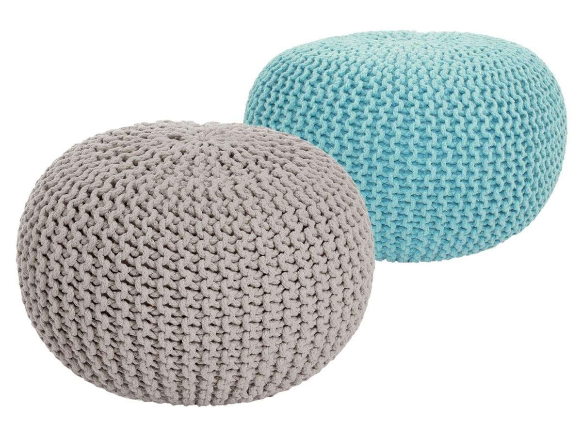 soma Sessel Soma Sitzhocker Pouf Hocker SET 2 Stück Grobstrick-Optik Ø 55 cm, H, Stuhl Sessel Sitzplatz Sitzmöbel von soma