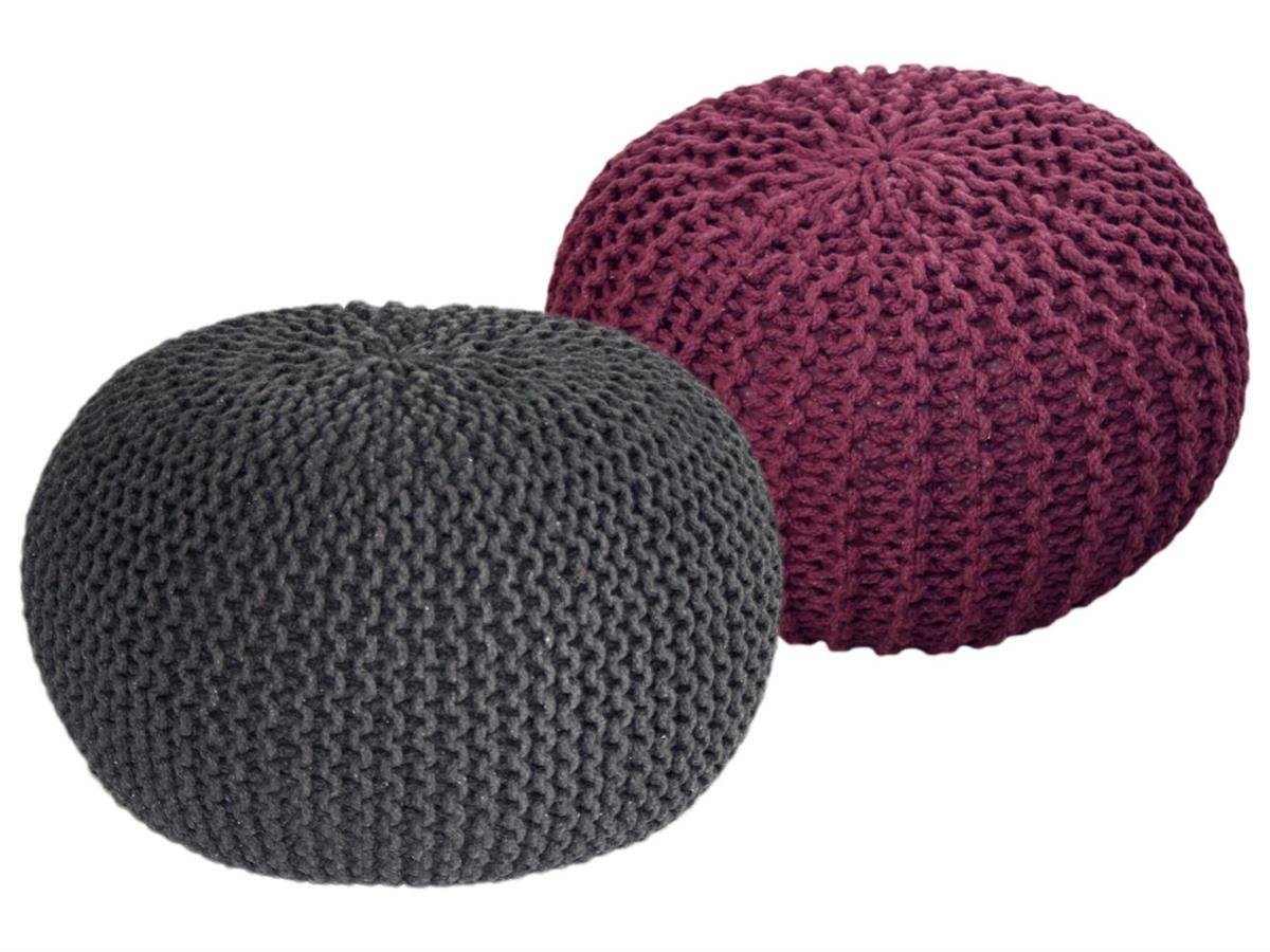 soma Sessel Soma Sitzhocker Pouf Hocker SET 2 Stück Grobstrick-Optik Ø 55 cm, H, Stuhl Sessel Sitzplatz Sitzmöbel von soma