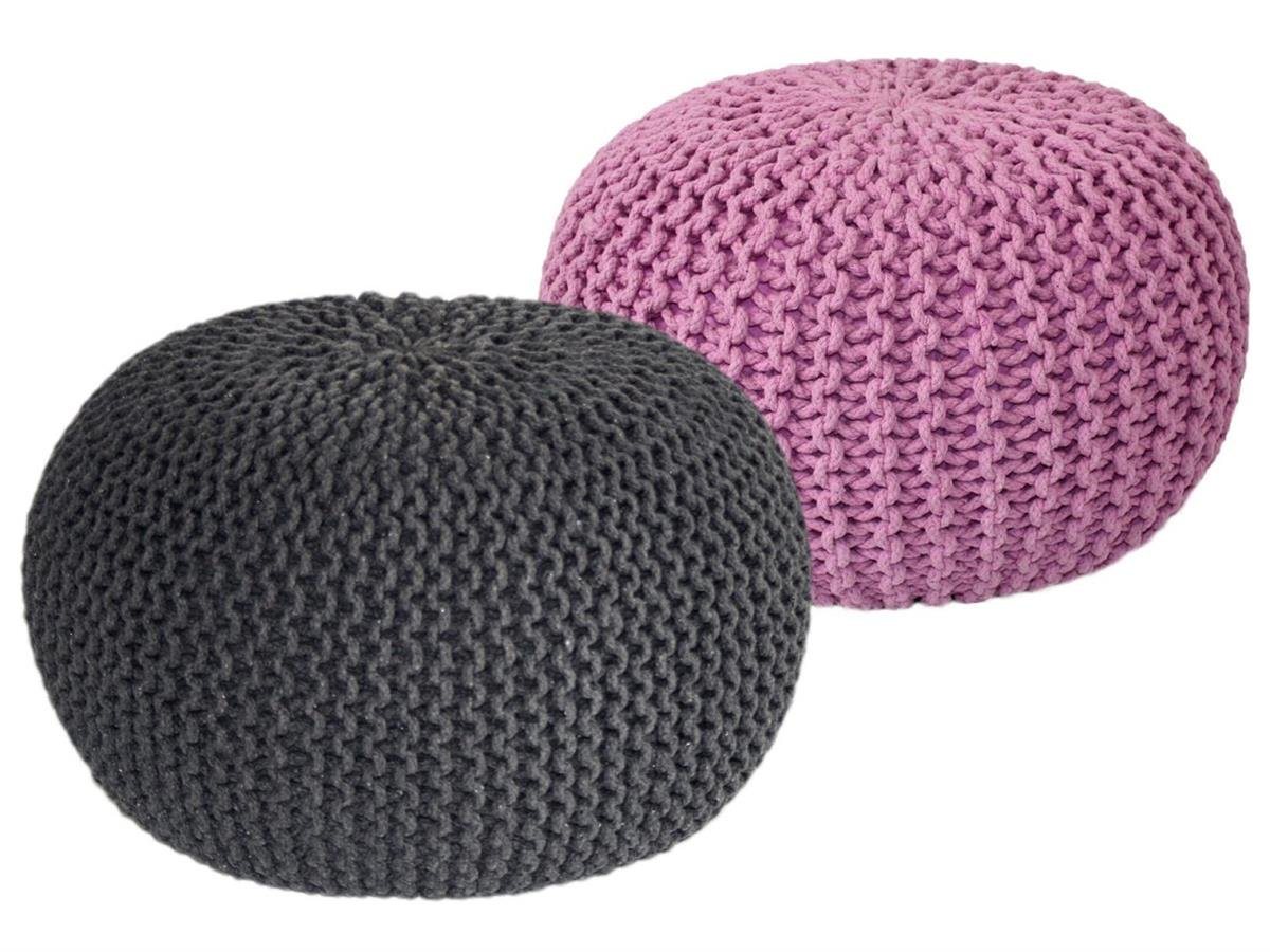 soma Sessel Soma Sitzhocker Pouf Hocker SET 2 Stück Grobstrick-Optik Ø 55 cm, H, Stuhl Sessel Sitzplatz Sitzmöbel von soma