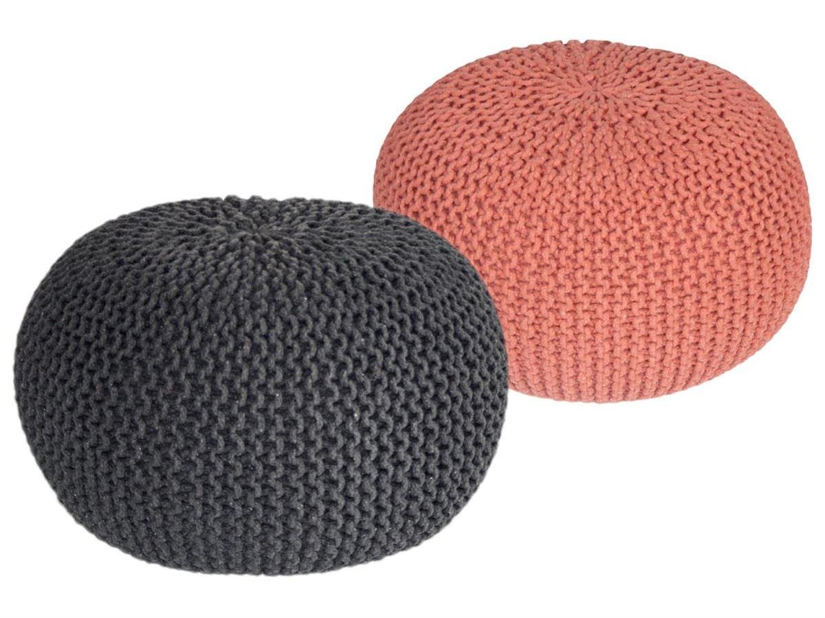 soma Sessel Soma Sitzhocker Pouf Hocker SET 2 Stück Grobstrick-Optik Ø 55 cm, H, Stuhl Sessel Sitzplatz Sitzmöbel von soma