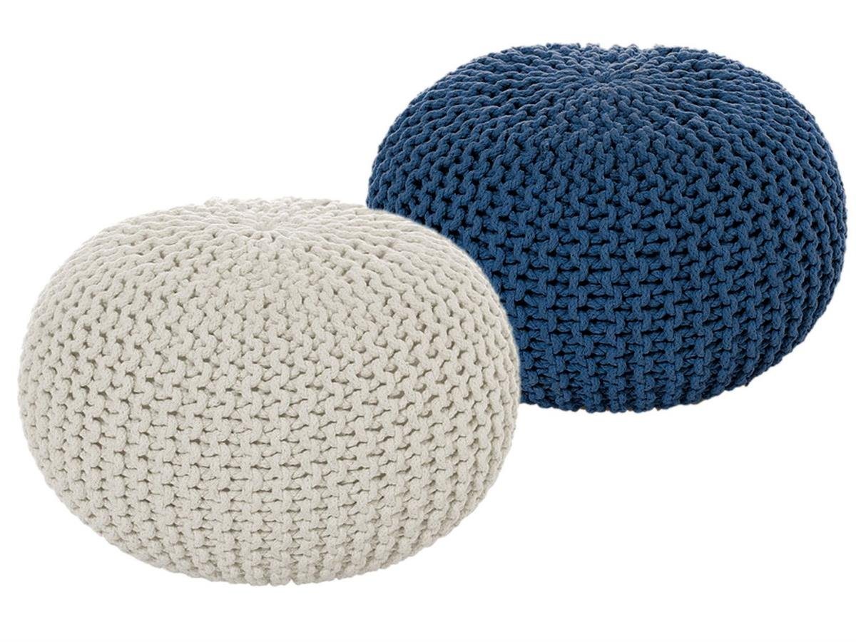 soma Sessel Soma Sitzhocker Pouf Hocker SET 2 Stück Grobstrick-Optik Ø 55 cm, H, Stuhl Sessel Sitzplatz Sitzmöbel von soma