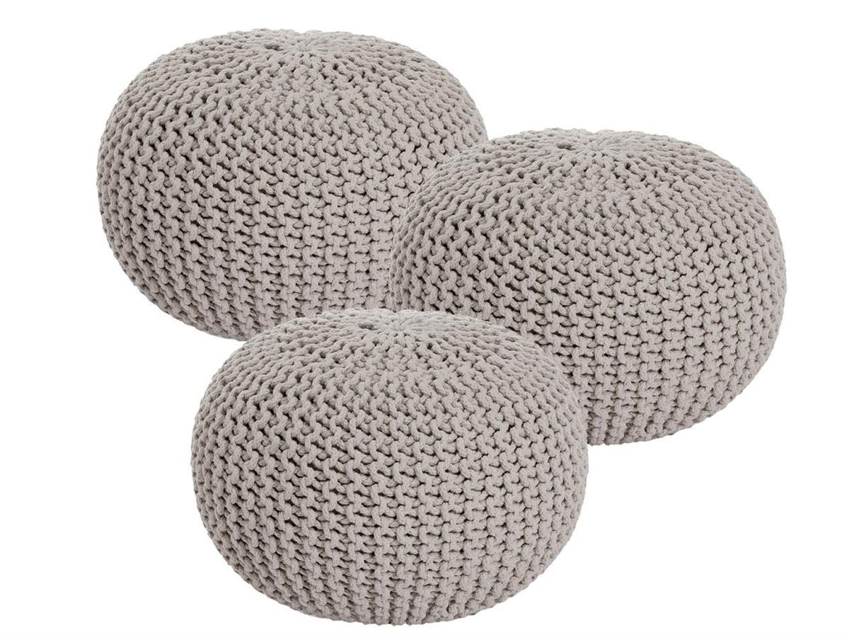 soma Sessel Soma Sitzhocker Pouf Hocker SET 3 Stück Grobstrick-Optik Ø 55 cm (Bx, Stuhl Sessel Sitzplatz Sitzmöbel von soma