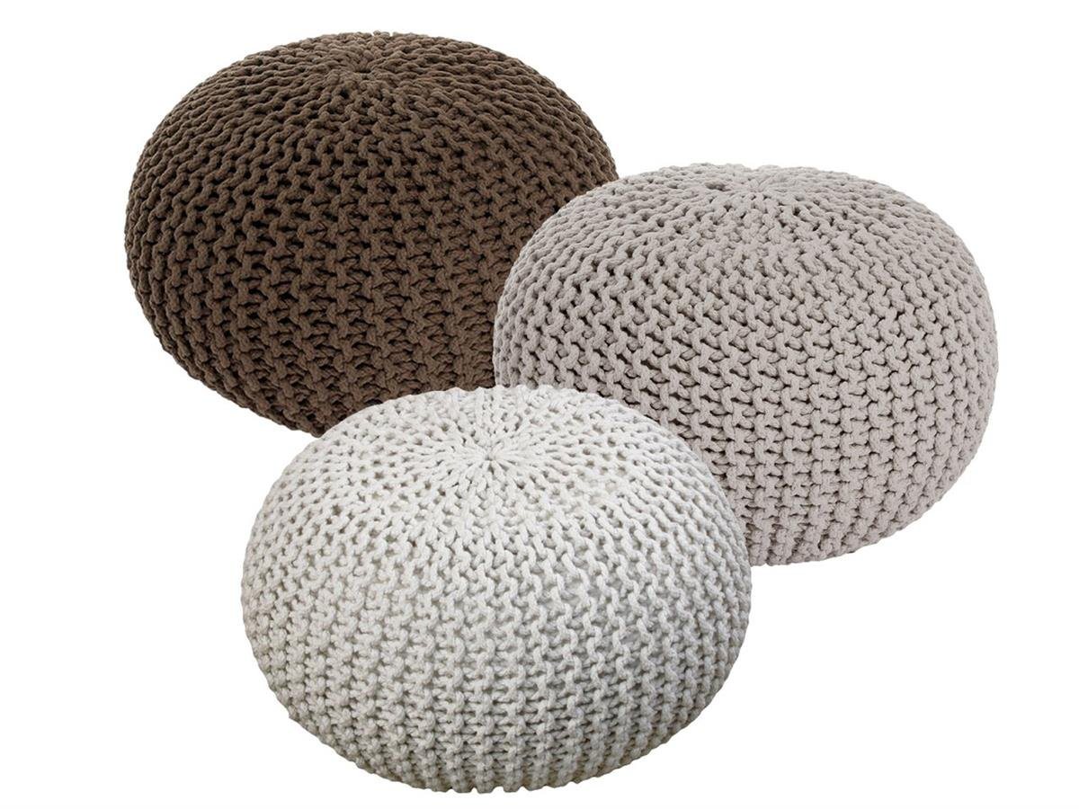 soma Sessel Soma Sitzhocker Pouf Hocker SET 3 Stück Grobstrick-Optik Ø 55 cm (Bx, Stuhl Sessel Sitzplatz Sitzmöbel von soma