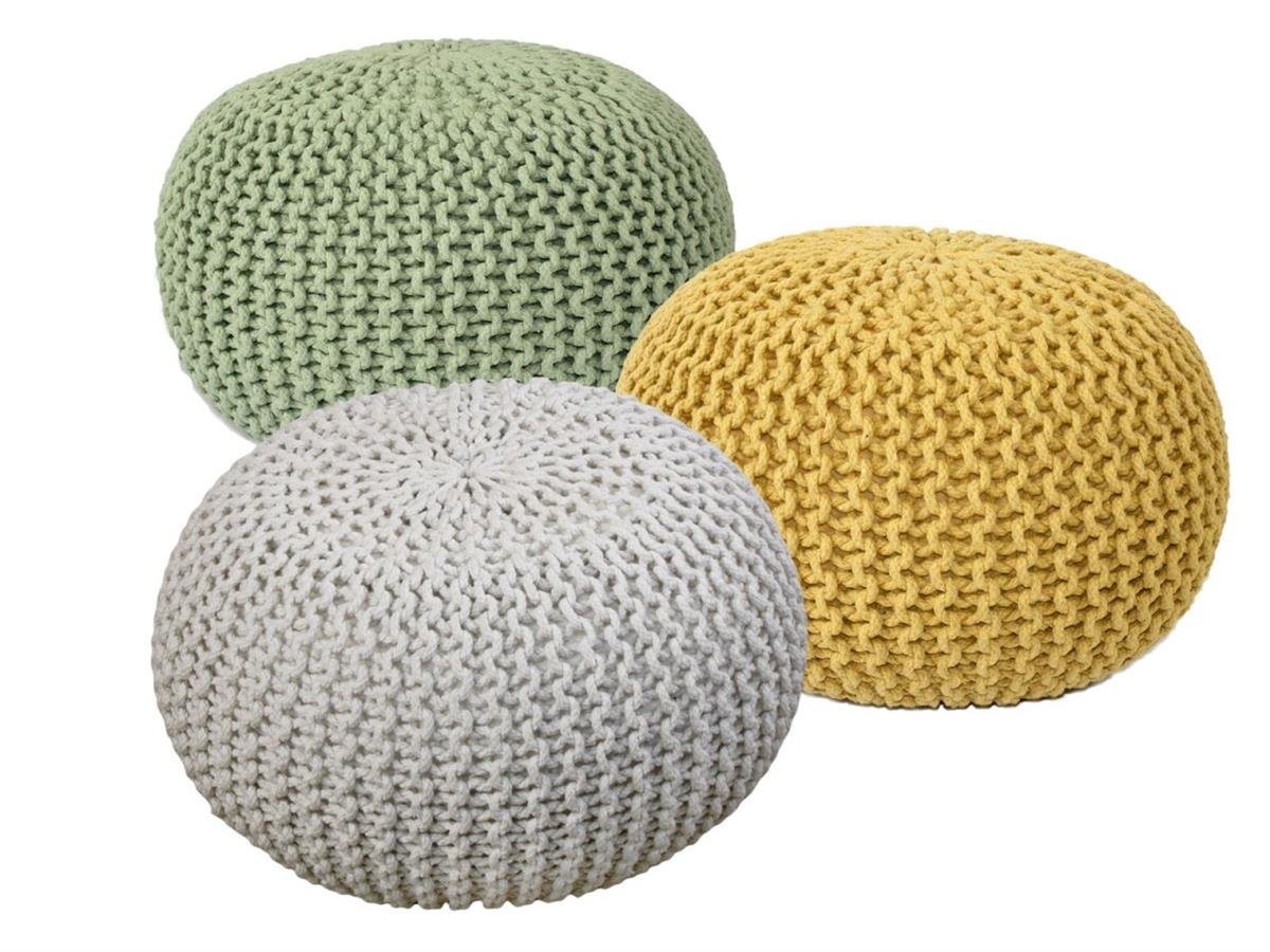 soma Sessel Soma Sitzhocker Pouf Hocker SET 3 Stück Grobstrick-Optik Ø 55 cm (Bx, Stuhl Sessel Sitzplatz Sitzmöbel von soma