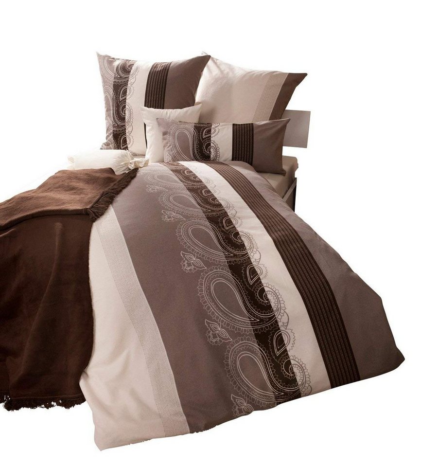 soma Bettwäsche Bettbezug 135x200 80x80 Barock gestreift Boho beige braun bieber warm, Biber, 2 teilig, Frühling Sommer Bordüre braun beige gestreift flanell sale kuschelig von soma