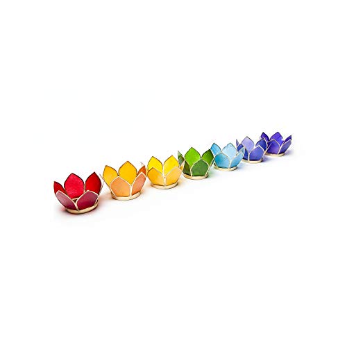 Lotus Capiz Muschel 7 Chakra-Farben-Teelichthalter kleines Set von something different