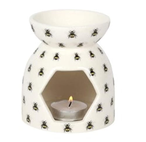 Fröhlicher Allover-Ölbrenner mit Bienendruck, weiß, 14 cm x 13,2 cm (1 Stück) – Einfaches und stilvolles Keramik-Design, ideal zum Parfümieren Ihres Hauses mit verdünnten Ölen oder Wachsschmelzen von something different
