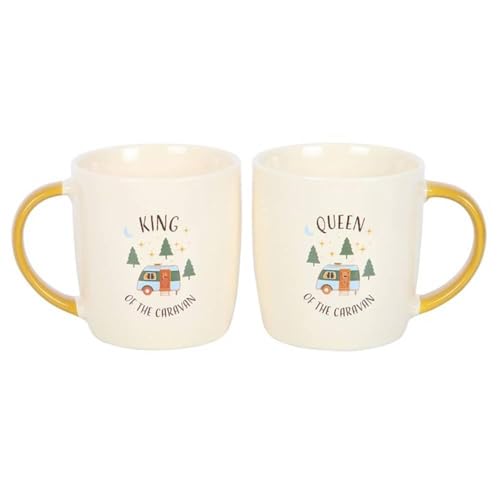 Something Different Camping King and Queen Tasse, 400 ml, 2 Stück, Beige/Gelb, Einheitsgröße von something different