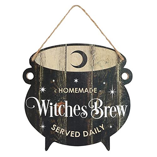 Skurriles schwarzes Schild mit Aufschrift "Witches Brew", MDF, zum Aufhängen, 25 cm x 25 cm, 1 Stück, verspielte Halloween-Dekoration und bezauberndes Küchenzubehör von something different