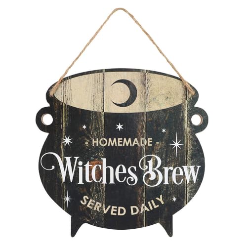Skurriles schwarzes Schild mit Aufschrift "Witches Brew", MDF, zum Aufhängen, 25 cm x 25 cm, 1 Stück, verspielte Halloween-Dekoration und bezauberndes Küchenzubehör Skurriles schwarzes Schild mit Aufschrift "Witches Brew", MDF, zum Aufhängen, 25 cm x 25 cm, 1 Stück, verspielte Halloween-Dekoration und bezauberndes Küchenzubehör von something different