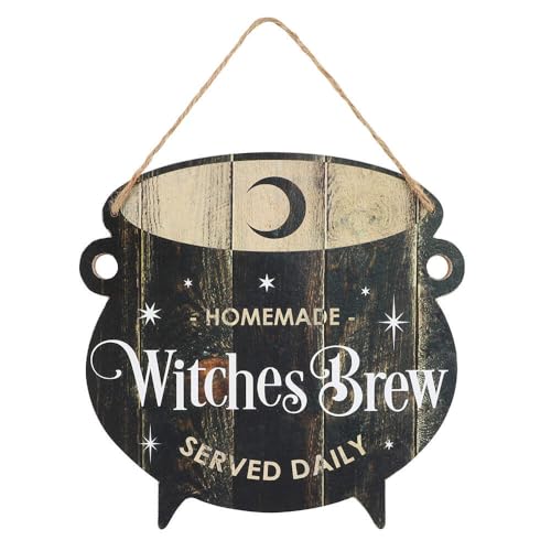 Skurriles schwarzes Schild mit Aufschrift "Witches Brew", MDF, zum Aufhängen, 25 cm x 25 cm, 1 Stück, verspielte Halloween-Dekoration und bezauberndes Küchenzubehör von something different