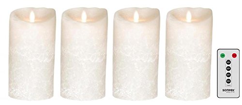 sompex 4er Set Flame LED Echtwachskerzen 18cm weiß Frost mit Fernbedienung, 35741, Adventskranz-Set von sompex