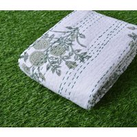 Kantha Quilt Block Gedruckt Decke Baumwolle Tagesdecke Handgemachte Bettdecke Werfen Queen-Size Bettüberwurf von somyatextiles