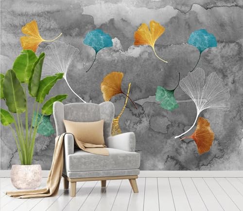 Fototapete 3D Tapete Grau Abstrakt Ginkgo Blätter Tapeten Vliestapete Wandbilder Wanddeko Wandtapete -songqians-01077-380cmx255cm von songqians