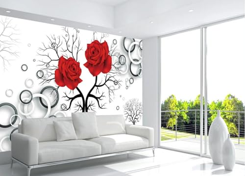 Fototapete 3D Tapete Schwarz Weiß Baum Rote Rose Tapeten Vliestapete Wandbilder Wanddeko Wandtapete -songqians-00247-330cmx245cm von songqians
