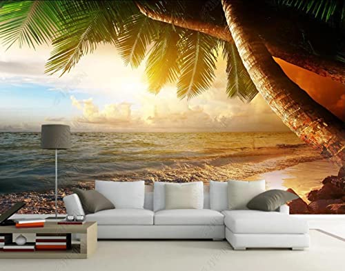 Fototapete 3D Tapete Strand Kokosbäume Tapeten Vliestapete Wandbilder Wanddeko Wandtapete -songqians-00507-300cmx210cm von songqians