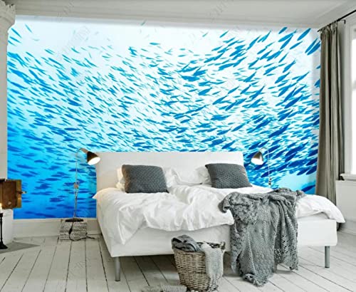 Tapeten Fototapete 3D Effekt Blauer Fischschwarm Wandbilder Wohnzimmer Deko Schlafzimmer Tapete Vliestapete von songqians