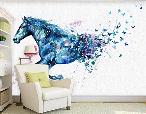 Tapeten Fototapete 3D Effekt Fantasie Laufendes Pferd Schmetterling Aquarell Wandbilder Wohnzimmer Deko Schlafzimmer Tapete Vliestapete 150cm×105cm von songqians