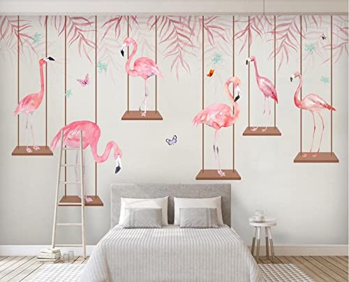 Tapeten Fototapete 3D Effekt Flamingo-Schaukel-Rosa-Blätter Wandbilder Wohnzimmer Deko Schlafzimmer Tapete Vliestapete von songqians