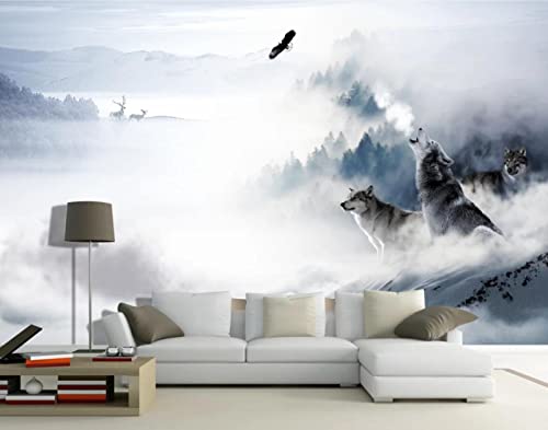 Tapeten Fototapete 3D Effekt Nebelhafte Wölfe Des Schneegebirgswaldes Wandbilder Wohnzimmer Deko Schlafzimmer Tapete Vliestapete von songqians