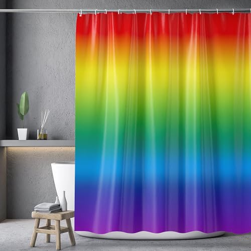 songshenjian Regenbogen-Duschvorhang, allmähliches Farbdesign, Stoff mit 12 Haken, Regenbogen-Ombre-Duschvorhang für Badezimmer, wasserdicht, Standard, 183 x 183 cm, Regenbogen von songshenjian