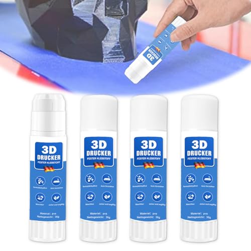 3D Drucker Klebestift, 4er 3D Drucker Kleber, Kompatibel mit PLA, ABS, PETG Filament, für Perfekte Haftung auf dem 3D Drucker Druckbett, Verhindert Verformung, Leichtes AblöSen, Wasserlösliche Formel von songyea