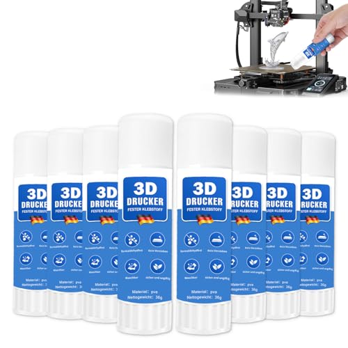3D Drucker Klebestift, 8er 3D Drucker Kleber, Kompatibel mit PLA, ABS, PETG Filament, für Perfekte Haftung auf dem 3D Drucker Druckbett, Verhindert Verformung, Leichtes AblöSen, Wasserlösliche Formel von songyea